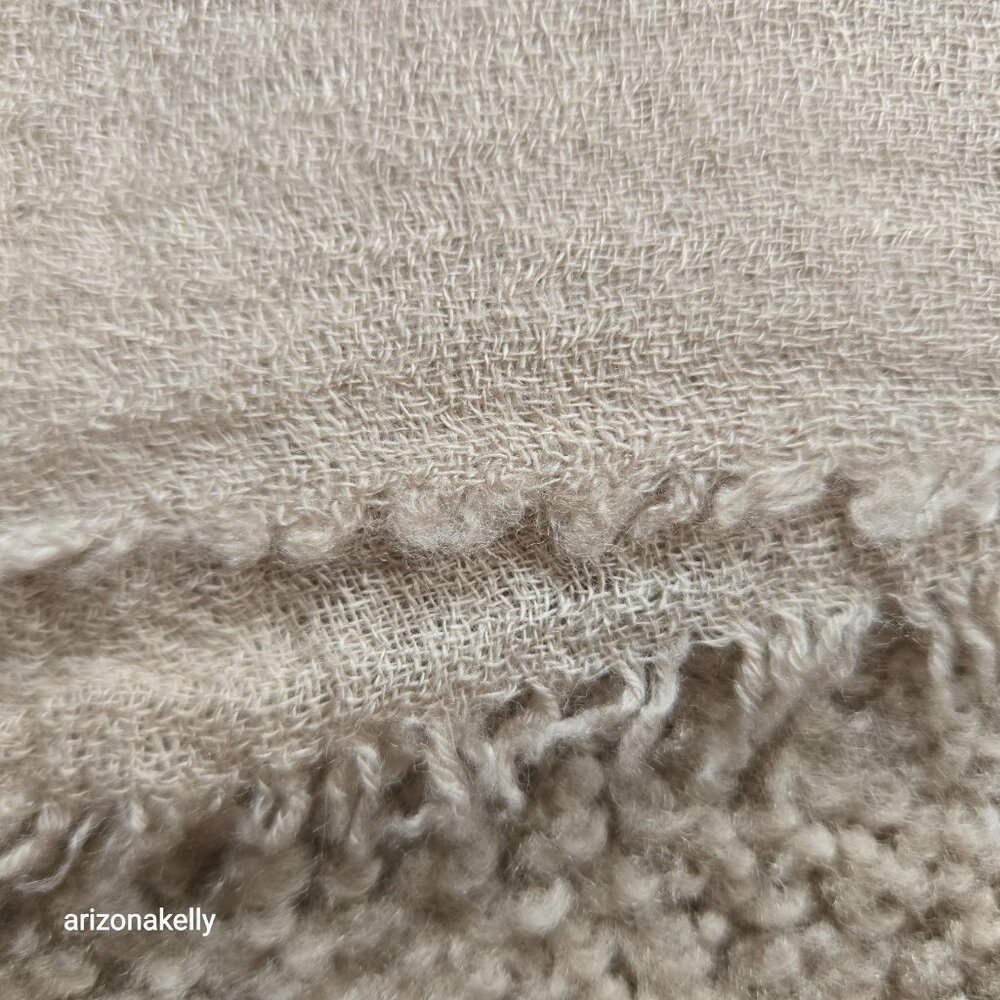 Lightweight Wool Scarf/Wrap Large Woven Neutral Tan - Picture 3 of 7